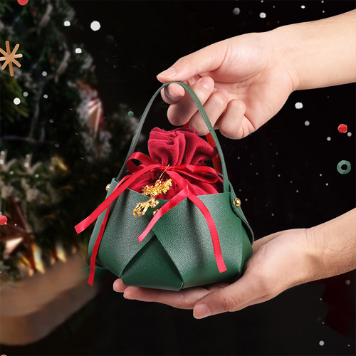 Christmas Apple Bag Leather Portable Bucket Christmas Eve Velvet Gift Bag Peaceful Fruit Candy Bag Velvet Bag