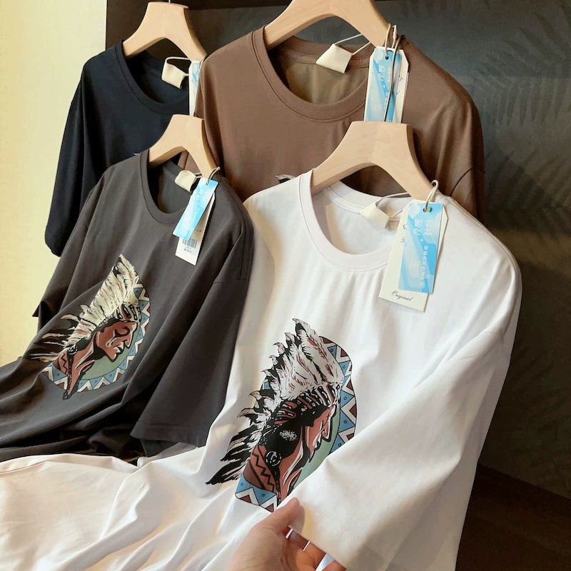Индийский дикарь! Приливные заказы из шелкового хлопка летняя повседневная футболка с короткими рукавами