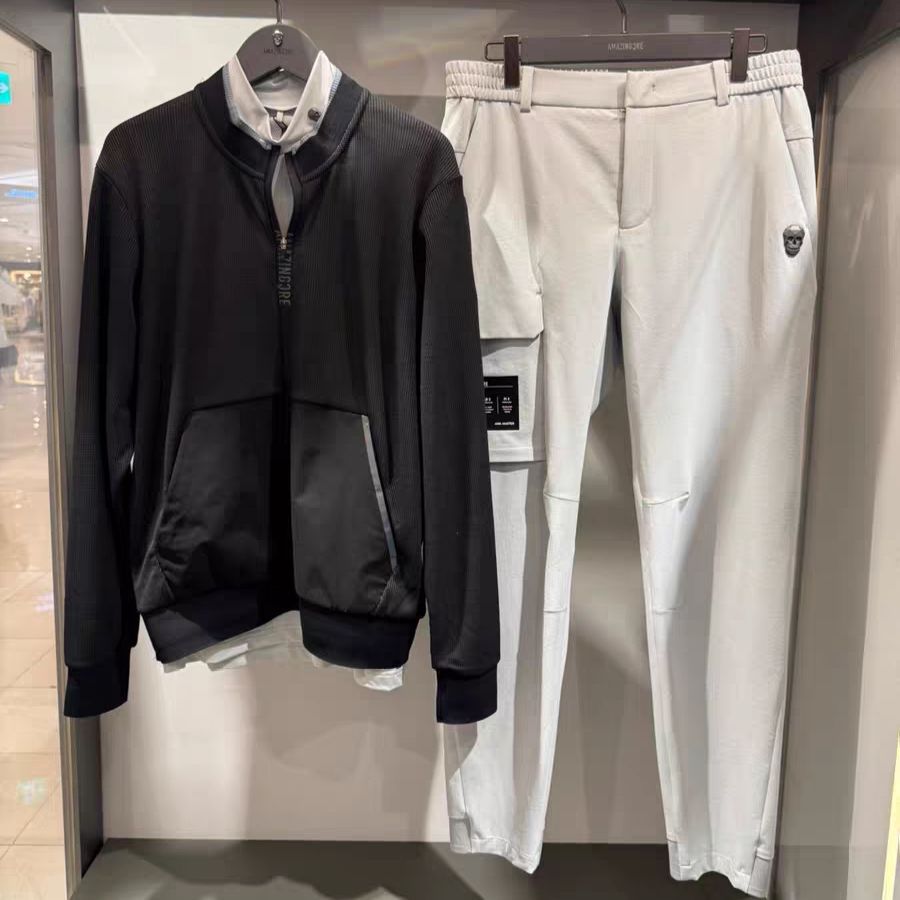 Autumn and Winter Golf Clothing for Men, Stand-Up Collar Zipper Long-Sleeved Jacket, Warm Sports Casual Top, Golf Shirt for Men