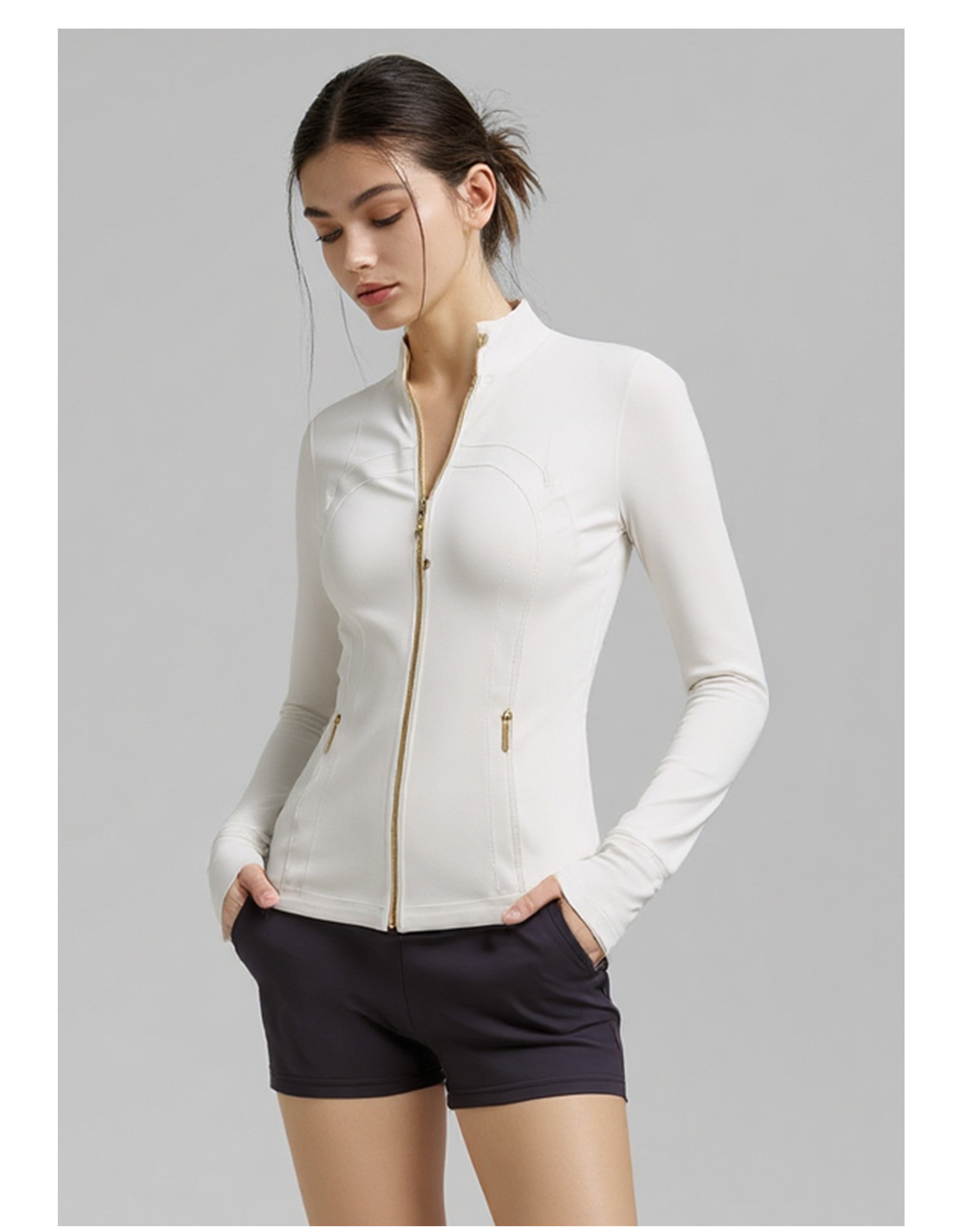 Women's Clothing Stand Up Collar Zip Up Cardigan Quick Drying Nylon Sports Top For Yoga Autumn Fashion_ecoleips.com