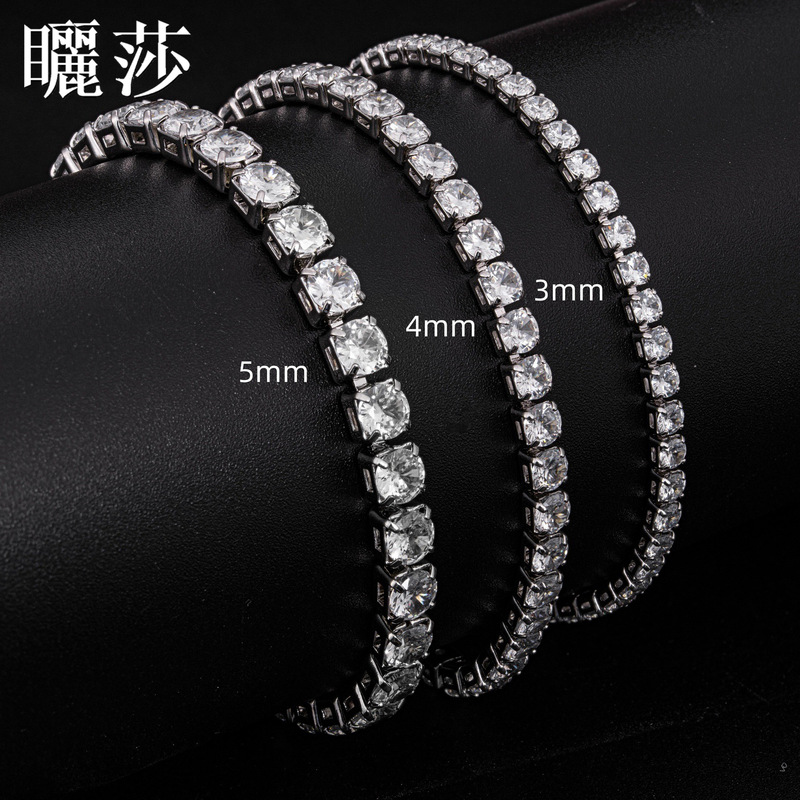 Cross-border Hip Hop Hot Selling Jewelry Full Diamond Zircon 345mm Tennis Claw Chain Single Row Bracelet Men's European and American Bracelet Wholesale