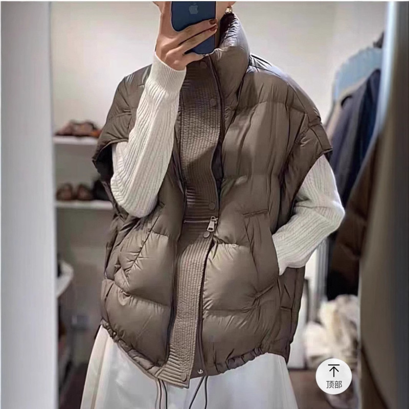 Casual Stand-Up Collar down Jacket Vest Autumn and Winter Loose Slimming Versatile Short Coat Layered Elegant Chic Top for Women
