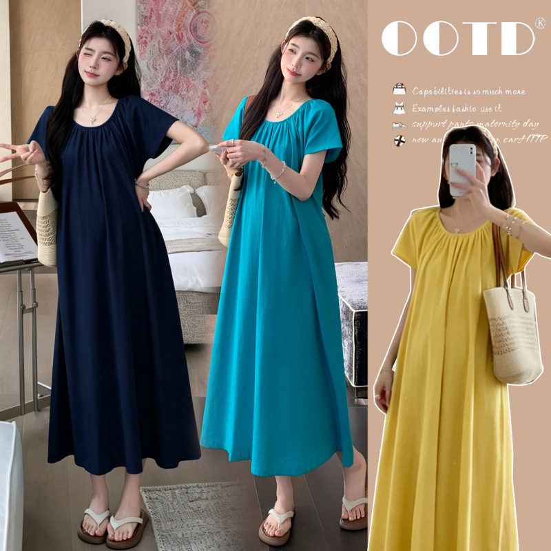 Maternity Summer Dress 2026 New Style Loose Plus-Size Lazy Long Cotton Dress for Pregnant Women