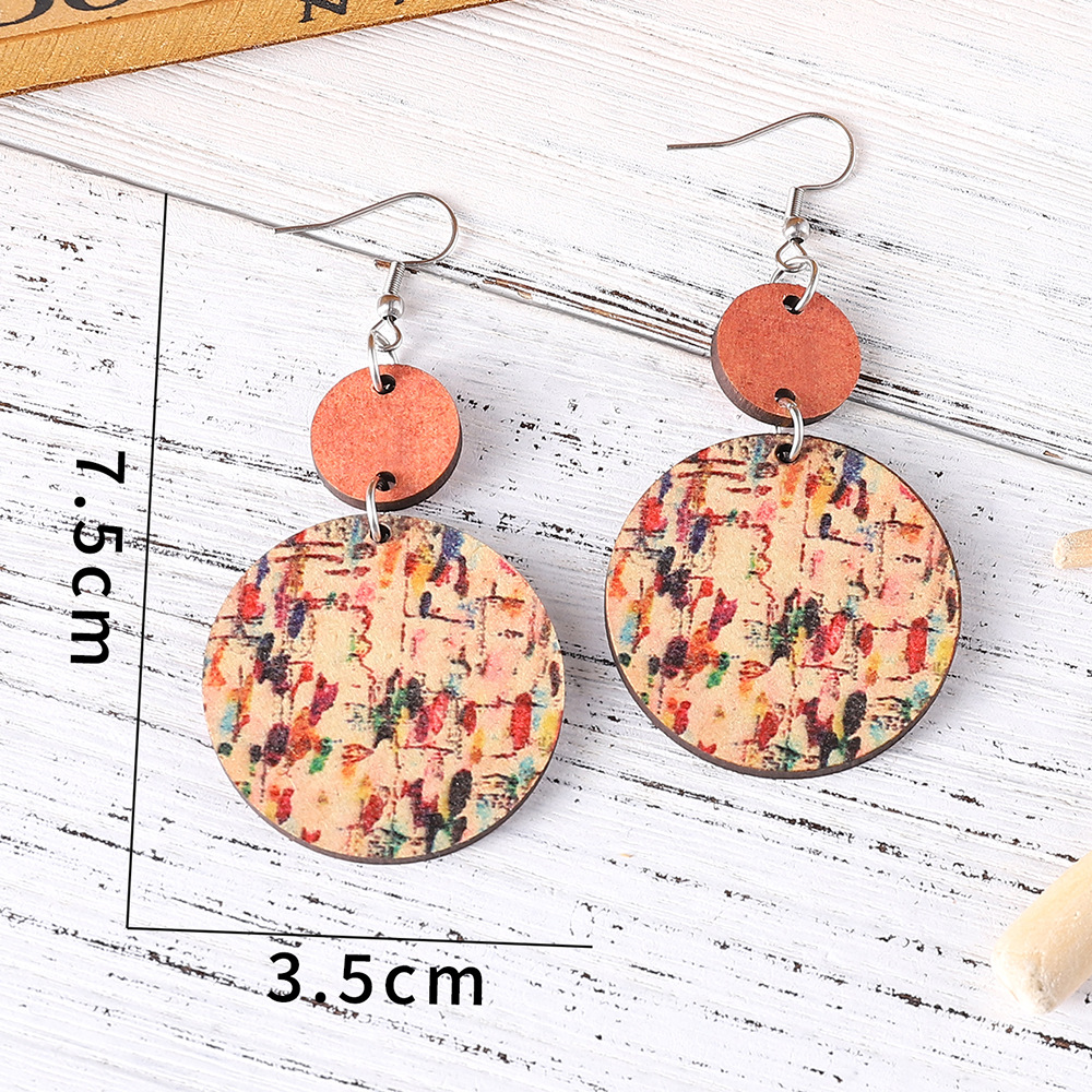 Travel Occasion Bohemian Geometric Wood Printing Women's Drop Earrings