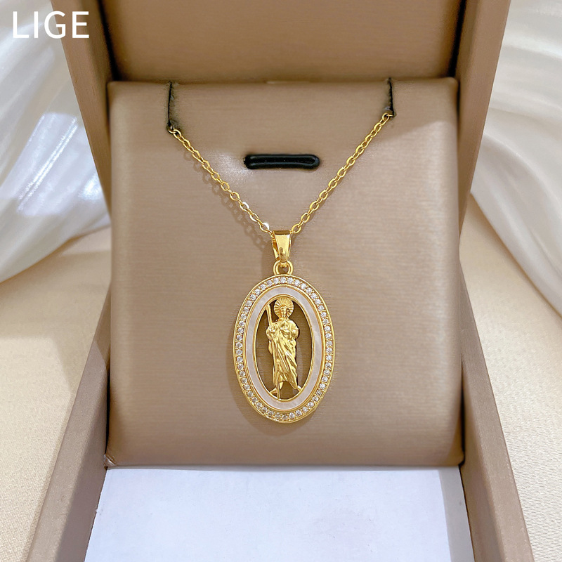 Diamond Egg Shell Pendant Necklace In Titanium Steel For Women_voghion.com