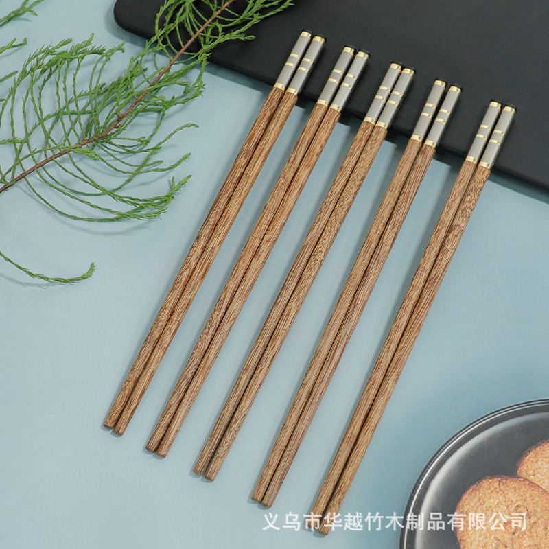 Factory wholesale chicken wing wood silver bottom gold ring square chopsticks household solid wood mahogany chopsticks no paint no wax non-slip mahogany Factory wholesale chicken wing wood silver bottom gold ring square chopsticks household solid wood mahogany chopsticks no paint no wax non-slip mahogany