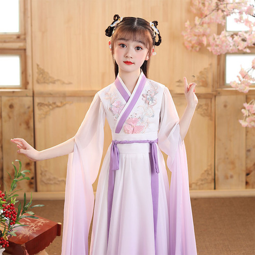 Girls Hanfu Children Waterfall Sleeve Guzheng Performance chinese traditional folk dance Costume guzheng Classical Dance Performance dress 