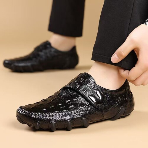 New leather cobble shoes for men, soft-soled casual leather shoes, trendy shoes, business shoes for men, crocodile pattern