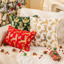 新款亮片圣诞节抱枕 美式节日毛绒沙发靠枕靠垫套 亮片刺绣抱枕套