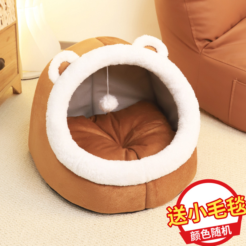 Venta al por mayor gato nido perrera invierno cuatro estaciones universal pequeño perro nido engrosada almohadilla caliente semi-cerrado nido mascota