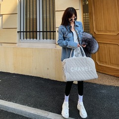 花花家直角肩长袖金扣牛仔上衣女冬季单排扣小翻领短外套