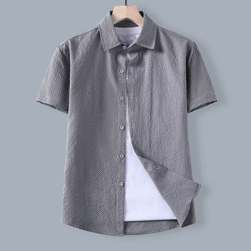 Однотонная шёлковая мужская модная рубашка для отдыха, slim fit