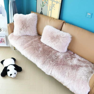 Wool pad Sheepskin One-Piece Cushion Leather Sofa - 40120cm-rectangle-bean-paste-color-australian-sheepskin