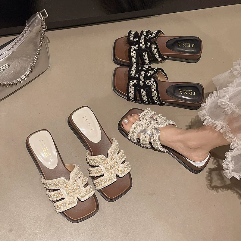 2026 verano nuevo estilo de moda versátil perla cruzada un pedazo coreano zapatillas frías zapatillas antideslizantes para mujeres image 4