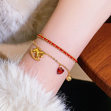 秋冬双层叠戴红绳碎冰冰小马爱心手链轻奢高级感手绳小众精致手饰