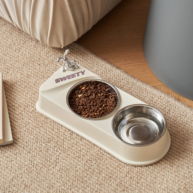 Pet de acero inoxidable doble tazón gato tazón perro tazón antideslizante contra derrumbe pet tazón mariposa para gatos tazón comida perro al por mayor