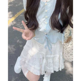 白色蕾丝百褶裙女夏薄款2025新款小个子a字蓬蓬芭蕾风蛋糕半身裙