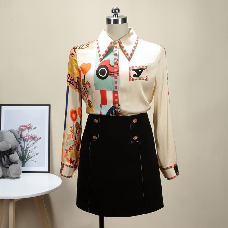 高級感のあるシャツの女性のデザイン感の雰囲気の長袖の新型のシフォンの精巧で怠惰な風のヨーロッパ駅のプリントの上着|undefined