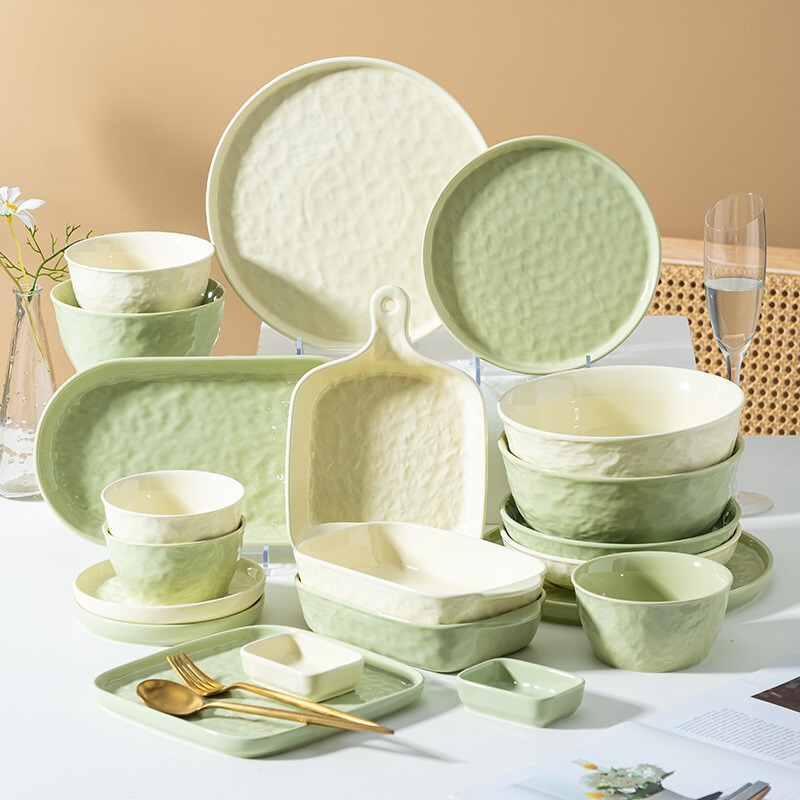 Creative Cream style ceramic bowl plate household housewarming gift Water Cube rice bowl dish tableware suit combination