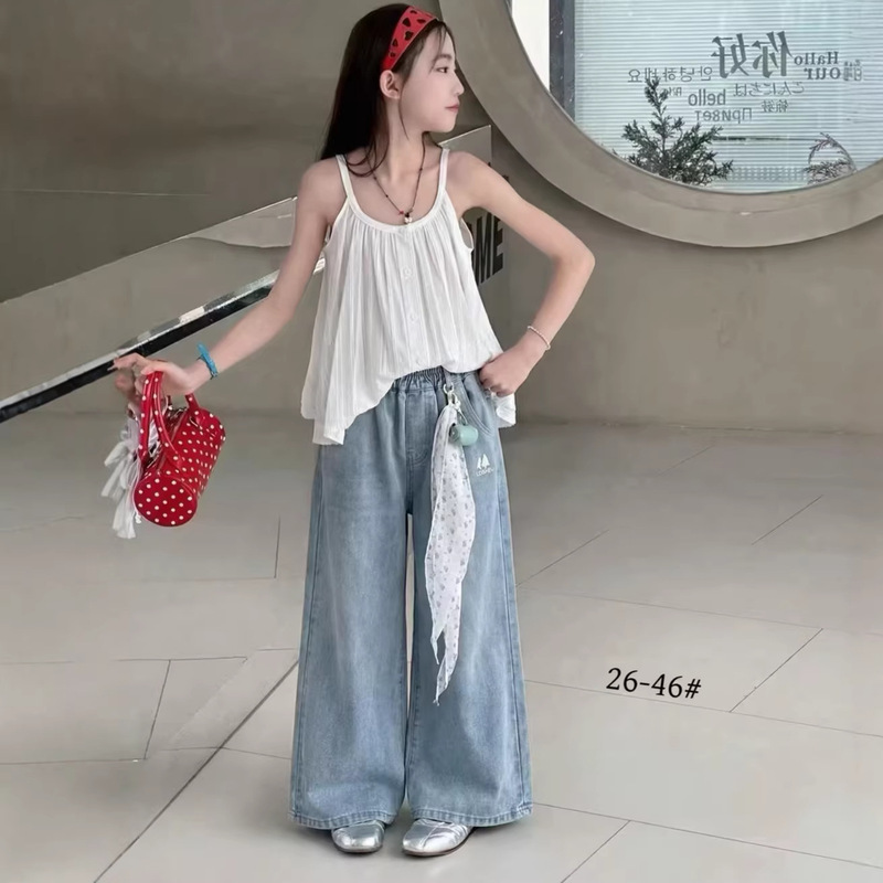 130-170 Wide-Leg Jeans # 2026 Price Has Been Set for High-Quality Children's Pants 7201 with Solid Color Embroidery, Casual Style. 130-170 Wide-Leg Jeans # 2026 Price Has Been Set for High-Quality Children's Pants 7201 with Solid Color Embroidery, Casual Style.