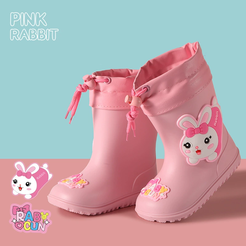 Детская дождевая обувь мультфильм теплая нескользкая водяная обувь плюс бархатная съемная девочка мальчик средняя труба детская дождевая сапога детская резиновая обувь