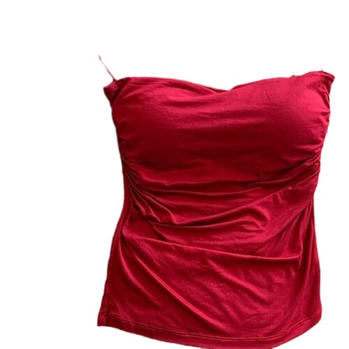 French style pure lust style hottie camisole women's summer pleated slim slim tube top spaghetti straps top with breast pads