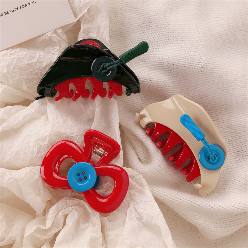 Diversión rojo lindo clip de agarre botón de mujer nuevo estilo de diseño de alto nivel clip de pelo de cabeza de pescado clip de pelo