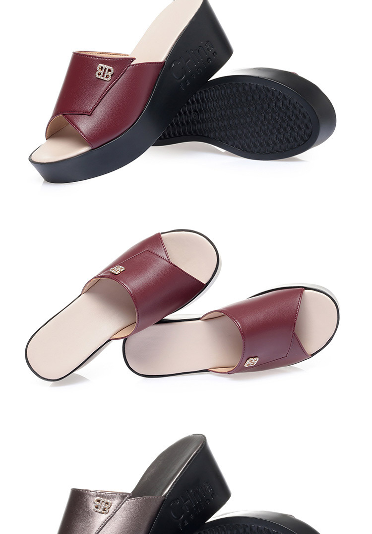 Dép sandal nữ da thật đế xuồng bệt mẫu mới — Đỏ rượu chi tiết 18
