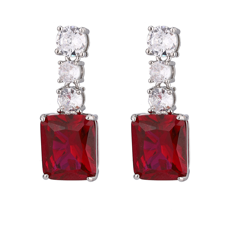 2024 Nueva joyería Zhuang Shengsheng, fondo de cobre, imitación de oro, tesoro de color, temperamento de corindón, pendientes simples, piedra principal femenina 10*12