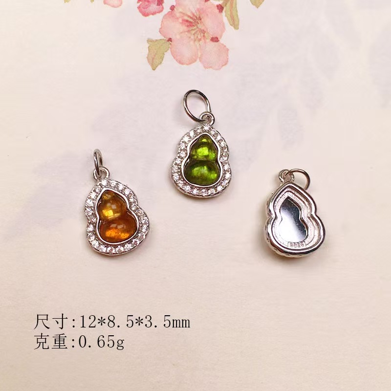Natural tourmaline diamond-encrusted gourd s925 silver-plated through-hole accessories bracelet string decoration diy handmade spacer beads semi-finished products