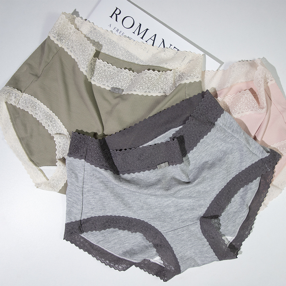 Xiaolan Skirt New 3099 Breathable Cotton Bottom Japanese Lace Edge Screw Pattern Girl Shorts Mid-Waist Butterfly Briefs