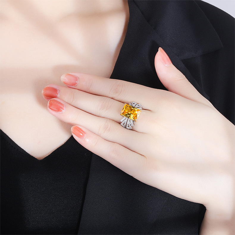 Fashion Square Brass Inlay Zircon Rings 1 Piece