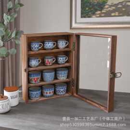 亚马逊新款木质防尘收纳盒多层茶杯整理架家用手办实木展示架
