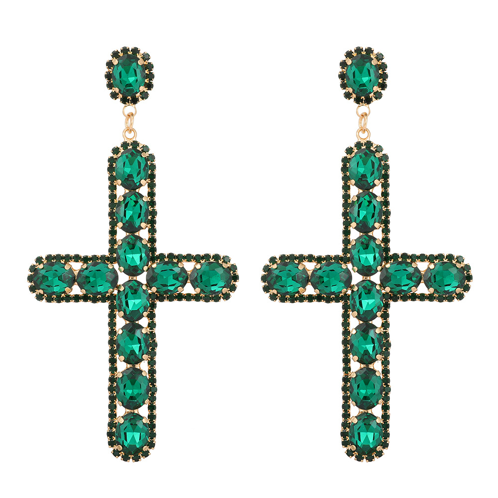 1 Pair Retro Cross Metal Plating Zircon Women's Earrings display picture 7