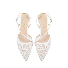 跨境2025新款时尚百搭欧美风优雅蕾丝 尖头细跟凉鞋女 礼服鞋婚鞋