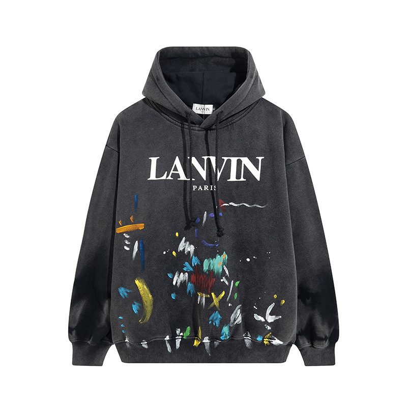 2022 autumn and winter European and American fashion brand LANVIN graffiti splash-ink letter printing men's and women's same casual hooded sweater 2022 autumn and winter European and American fashion brand LANVIN graffiti splash-ink letter printing men's and women's same casual hooded sweater