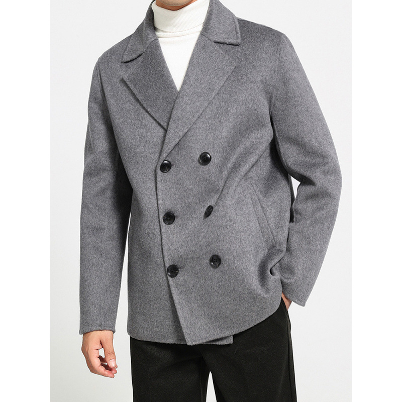100% Wool Autumn and Winter New Arrival Double-sided Wool Short Men's Coat Double-breasted Suit Simple Light Luxury Business Jacket
