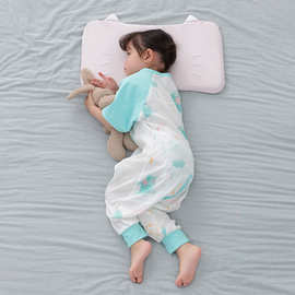 婴儿睡袋夏季双层纱布睡衣短袖纯棉宝宝分腿睡袋儿童连体衣A类薄