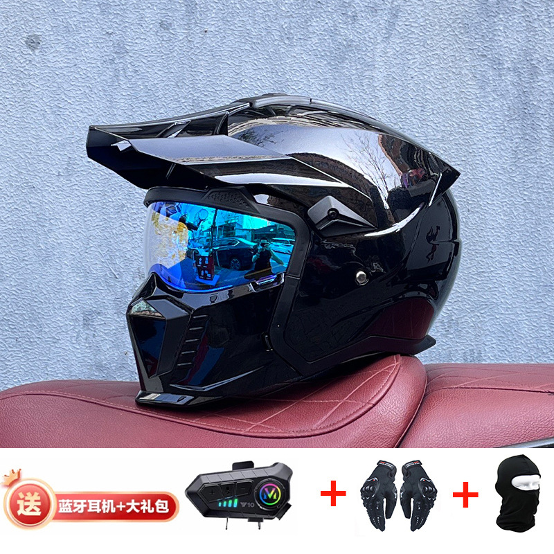 Orz Summer Retro Casco Four Seasons Black Warrior Combination Casco Hombre Motocicleta Half Casco Full Casco Locomotora Hombres y mujeres