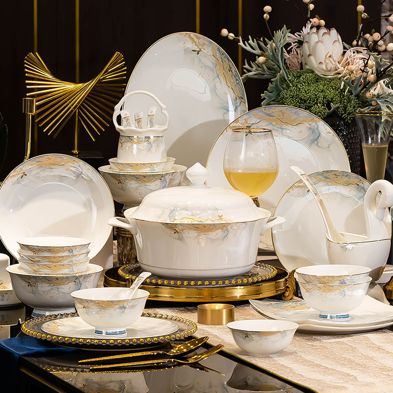 Good-Looking Dish Set Combination Ceramic Tableware Jingdezhen New Chinoiserie Gift Housewarming Gift 2025 Bowls