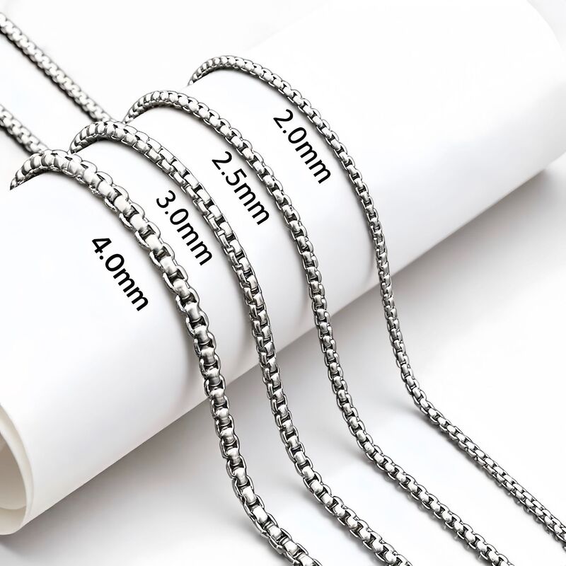 Stainless Steel Chain Square Pearl Necklace for Men, Versatile Couple DIY Pendant Chain, Cross-Border Hot Seller
