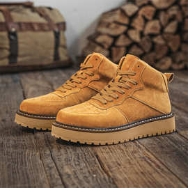 冬季短靴45复古风大黄靴46户外休闲板鞋47加绒保暖马丁靴大码男鞋