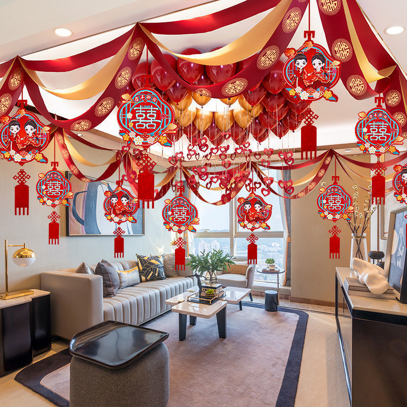 Bride's room decoration, groom's wedding new room living room floral arrangement set, wedding bedroom room decoration, comprehensive wedding supplies.