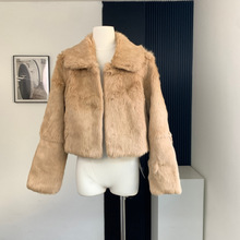 NAOAO 2026年冬真兔毛真皮草皮毛一体毛毛短外套女加长款毛茸茸