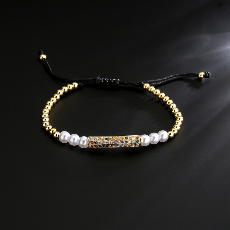 Simple Style Round Copper Pearl Inlay Zircon Bracelets 1 Piece