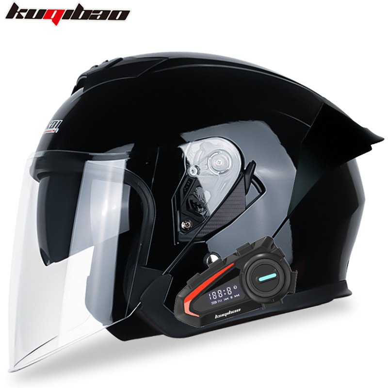 Motosiklet kaskı (dəbilqə) – Motuoche Helmet Half Helmet - gloss-black-with-white-lens-k20-bluetooth-m