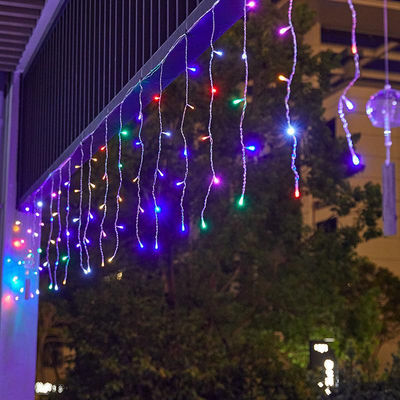 Lámpara de cortina transfronteriza decoración de patio LED solar string de lámpara de hielo impermeable al aire libre luces de cascada super brillante