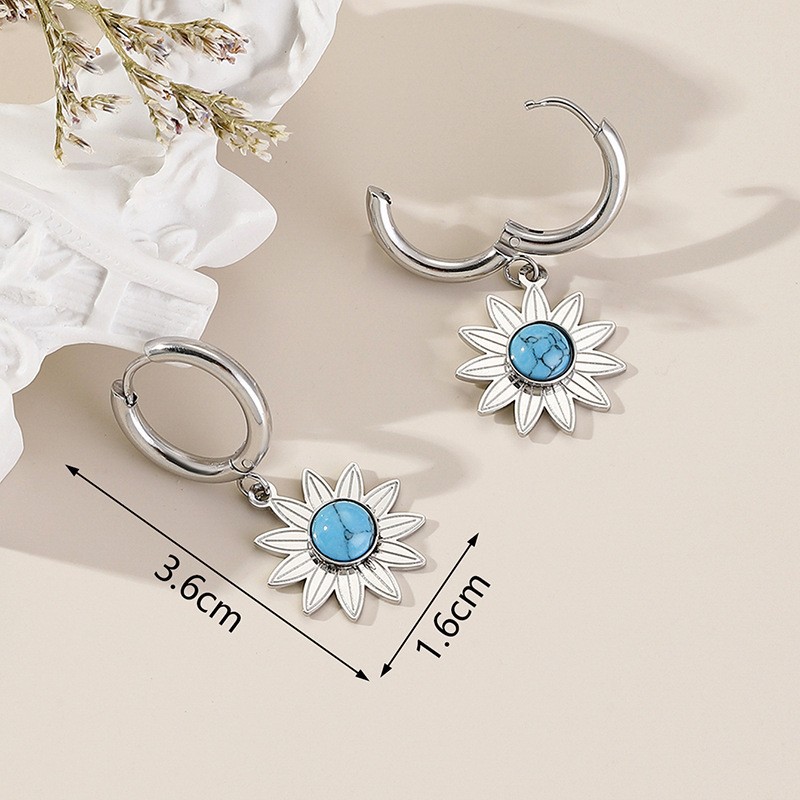 1 Pair Simple Style Flower Inlay Titanium Steel Natural Stone Drop Earrings display picture 1