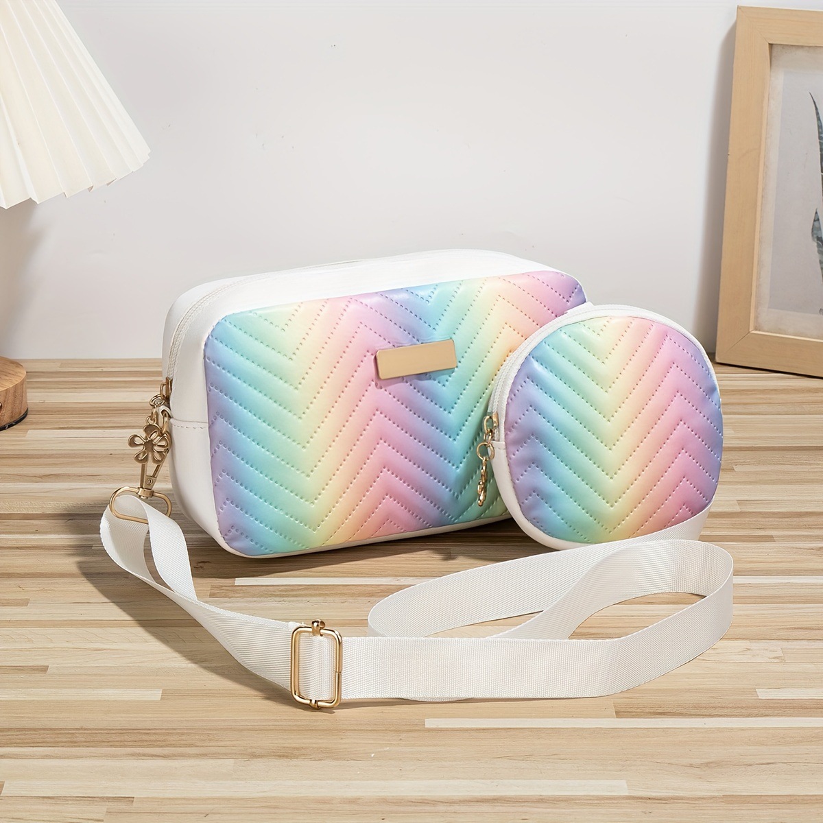 Mochila de moda de moda simple de color sólido ondas relieve bolso de hombro color arco iris sequilla bolso de mujer transfronterizo