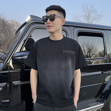 冰丝弹力渐变做旧网红同款短袖t恤男夏季新款潮流百搭情侣体恤衫